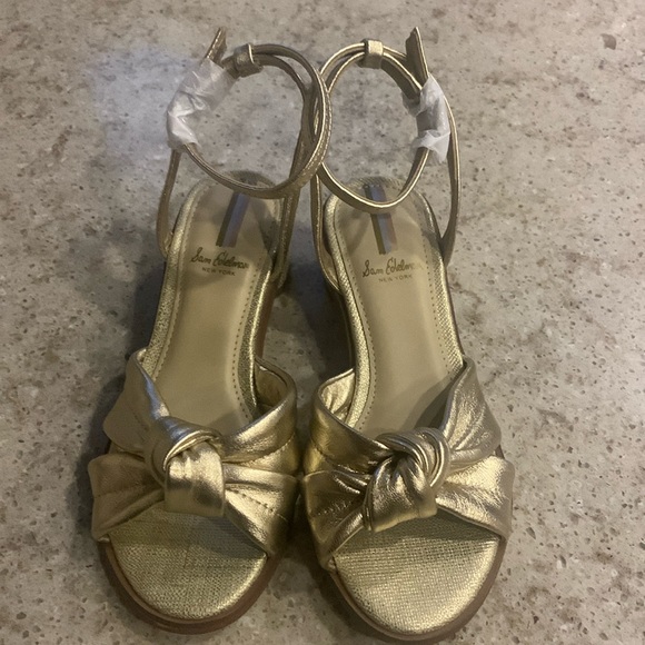 NWOT Sam Edelman Ingrid Mini Gold Leather Heeled Sandals Size 1 - Picture 4 of 8